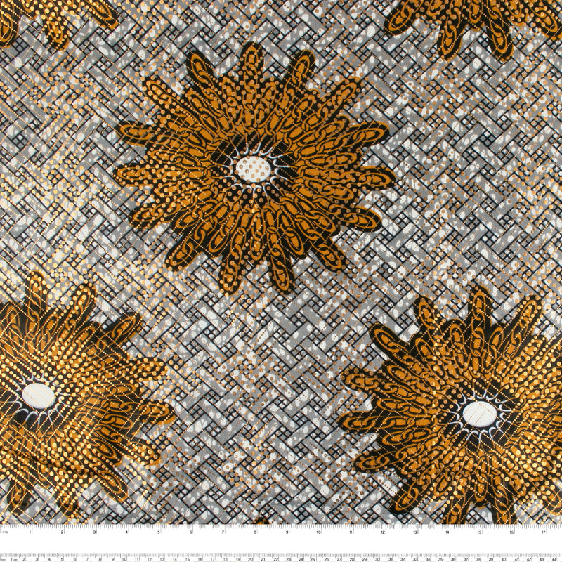 African Metallic Print - Trellis - Grey / Yellow