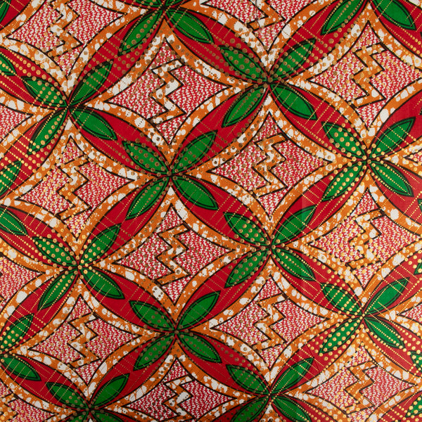 African Metallic Print - Florals - Chili red