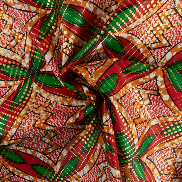 African Metallic Print - Florals - Chili red