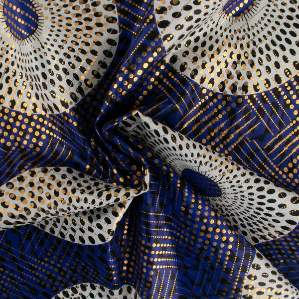 Imprimé métallique africain - Cercles - Bleu