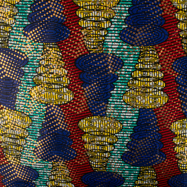 African Metallic Print - Spirals - Yellow