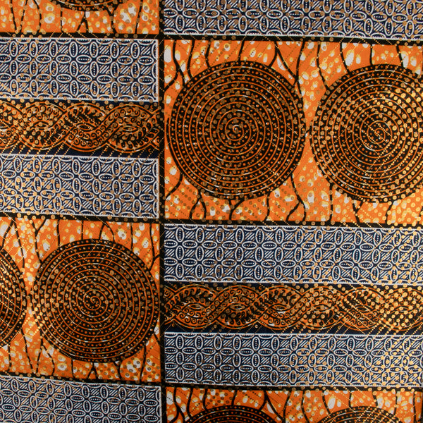 Imprimé métallique africain - Cercles / Rectangles - Tangerine