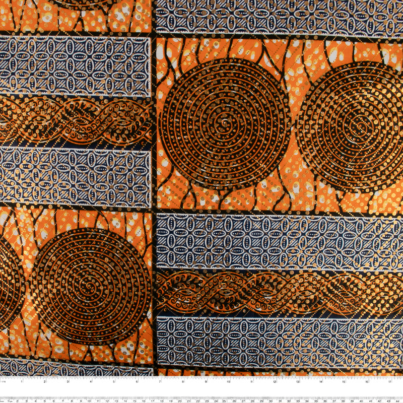 African Metallic Print - Cercles / Rectangles - Tangerine
