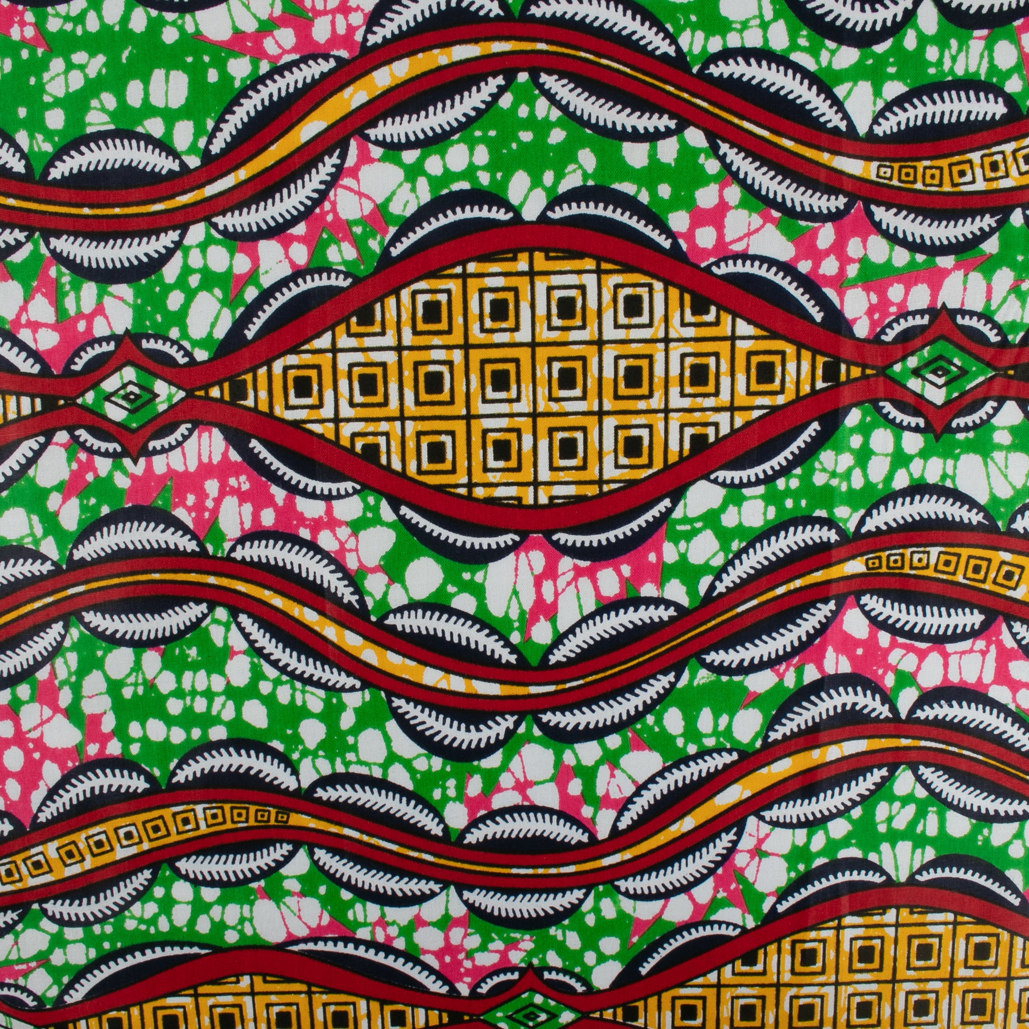 African Print Abstract Green / Pink Fabricville