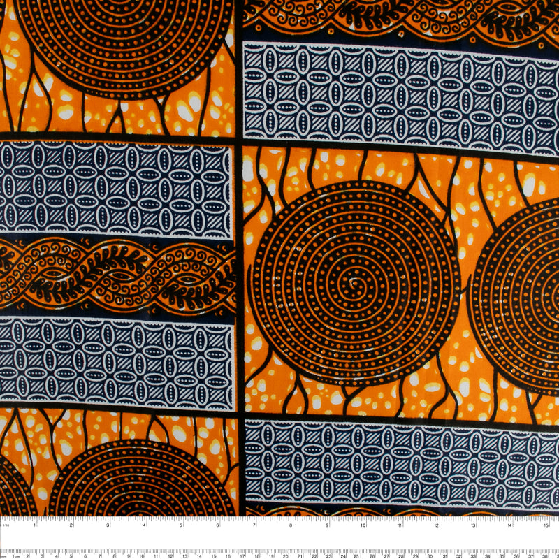 Imprimé africain - Cercles / Rectangles - Tangerine