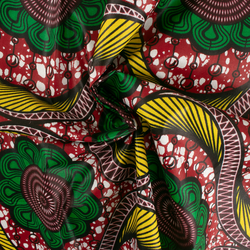 African Print - Waves / Flowers - Cranberry