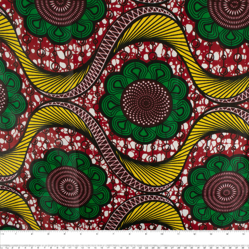 African Print - Waves / Flowers - Cranberry