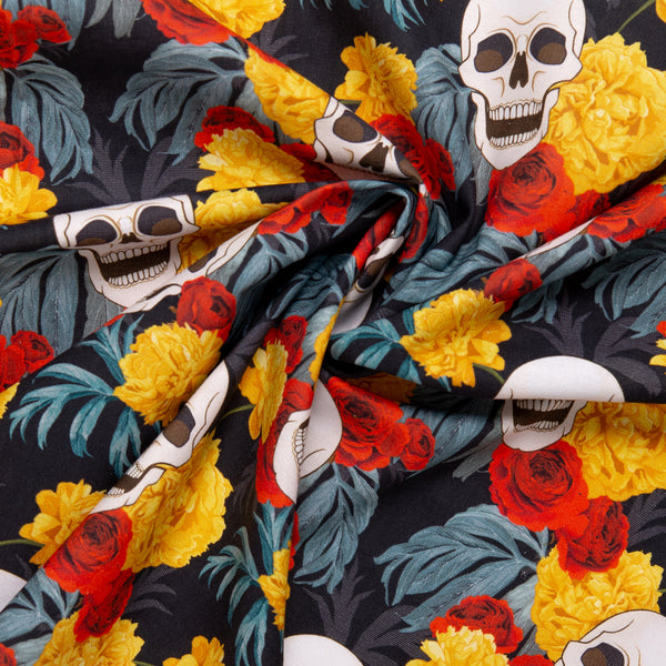 Printed cotton - SEW SPOOKTACULAR - Skull / Flowers - Black
