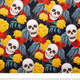 Coton imprimé - «SEW SPOOKTACULAR» - Crâne / Fleurs - Noir