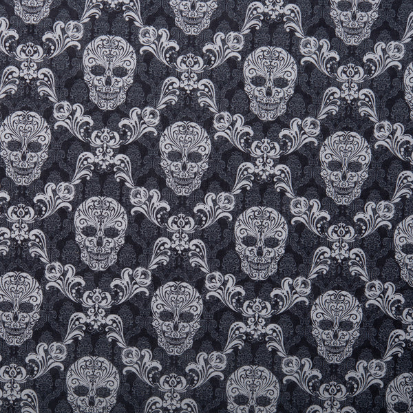 Printed cotton - SEW SPOOKTACULAR - Skull / Damask diamond - Black