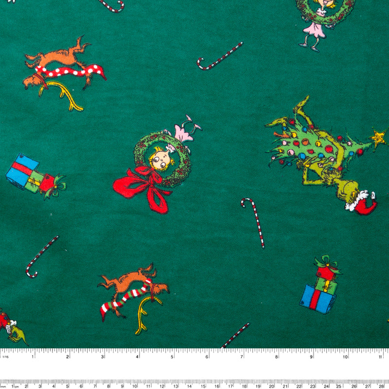 Licensed Flannelette Print - The Grinch - Green
