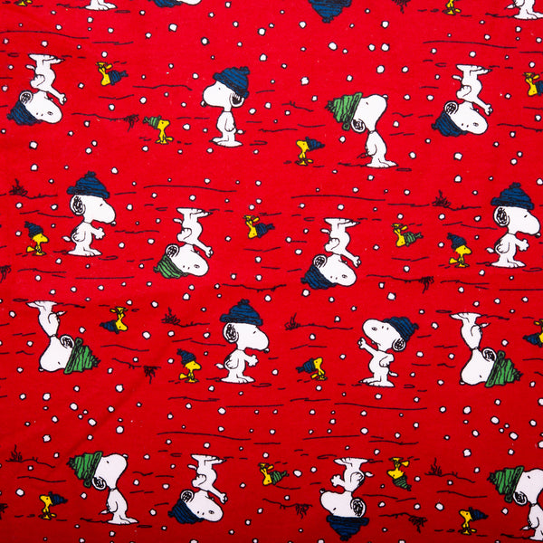Flanellette imprimée sous licence - Snoopy sous la neige - Rouge