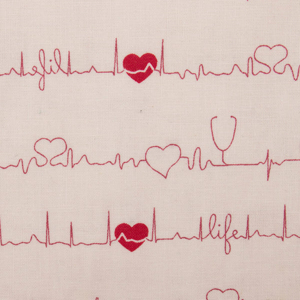 FRONT LINES Cotton print - Heart pulse - White