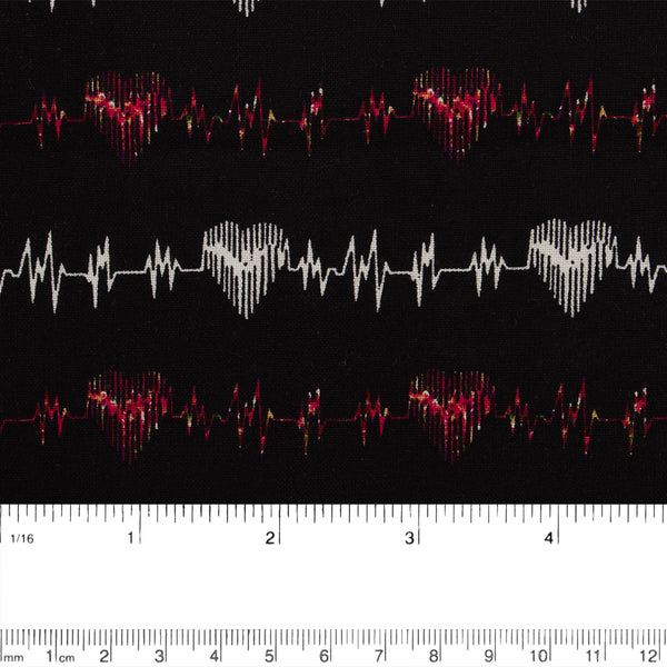 FRONT LINES Cotton print - Heart pulse - Black