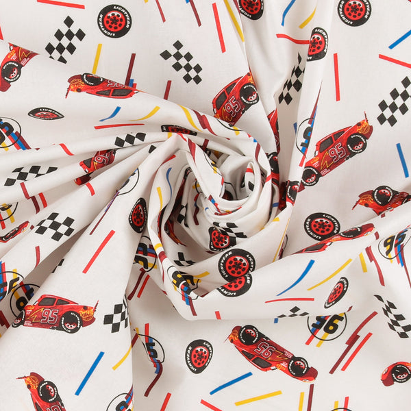 Licensed Cotton Print - McQueen Tires - White