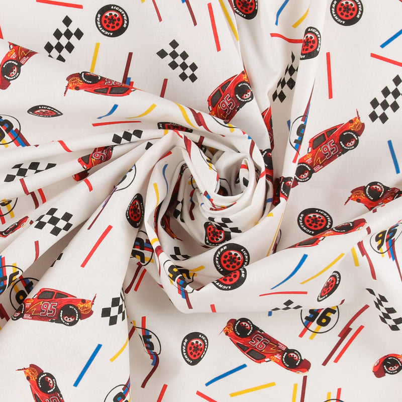Licensed Cotton Print - McQueen Tires - White