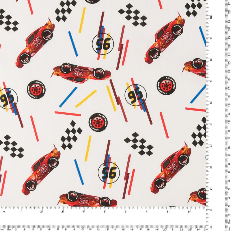 Licensed Cotton Print - McQueen Tires - White