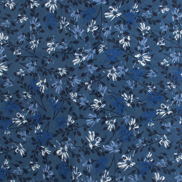 Wide Flannel Backing Print - Flowers - 023 - True Navy