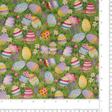 EASTER Printed Cotton - Eggs on grass - Green