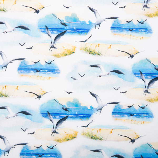 Digital Cotton Print - SEA LIFE - Gull - White / Blue