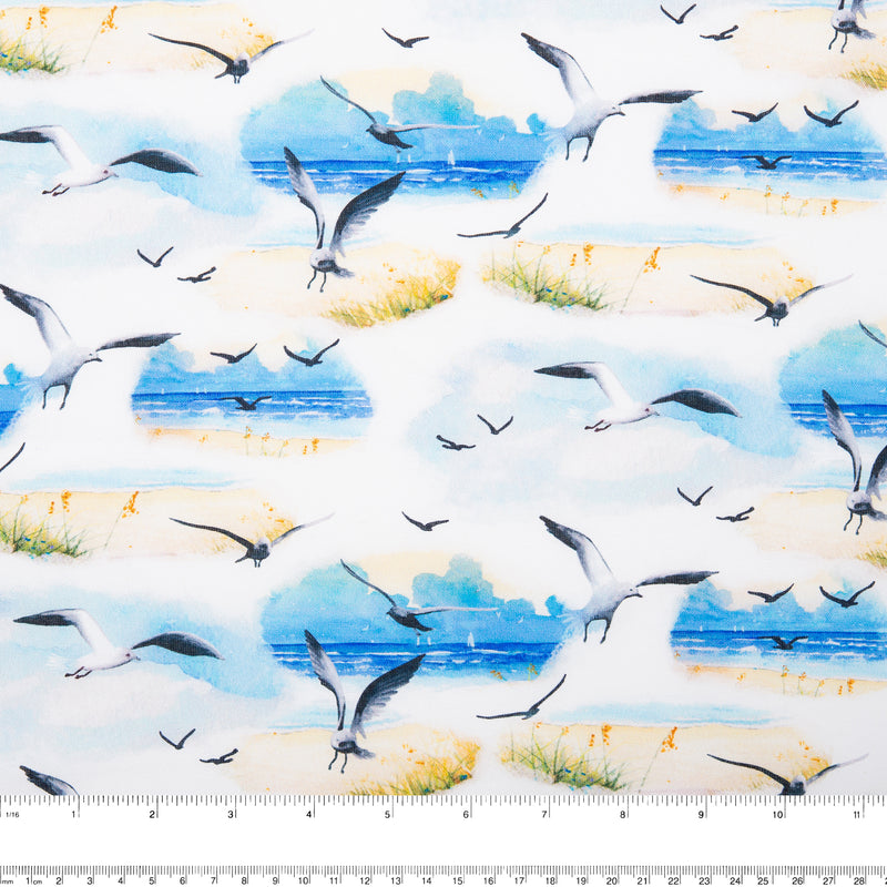 Digital Cotton Print - SEA LIFE - Gull - White / Blue