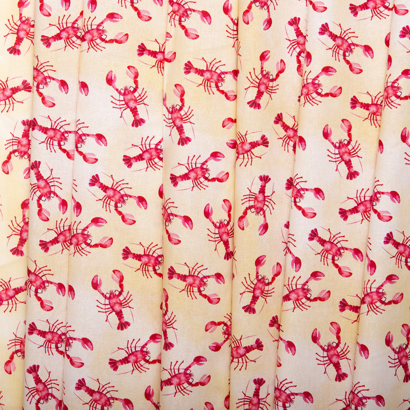 Digital Cotton Print - SEA LIFE - Lobsters - Beige