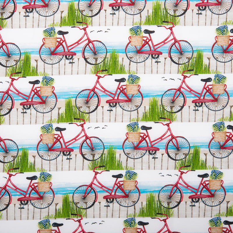 Digital Cotton Print - SEA LIFE - Bicycle - White / Red