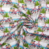 Digital Cotton Print - SEA LIFE - Bicycle - White / Red