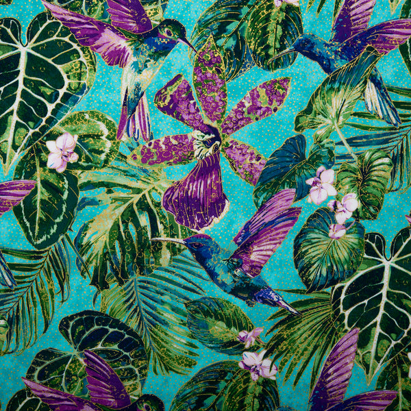 ULTIMATE - Cotton print - Hummingbird - Turquoise