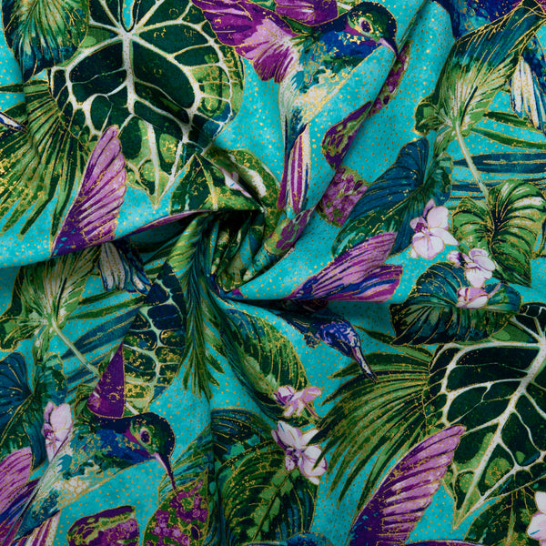 ULTIMATE - Cotton print - Hummingbird - Turquoise