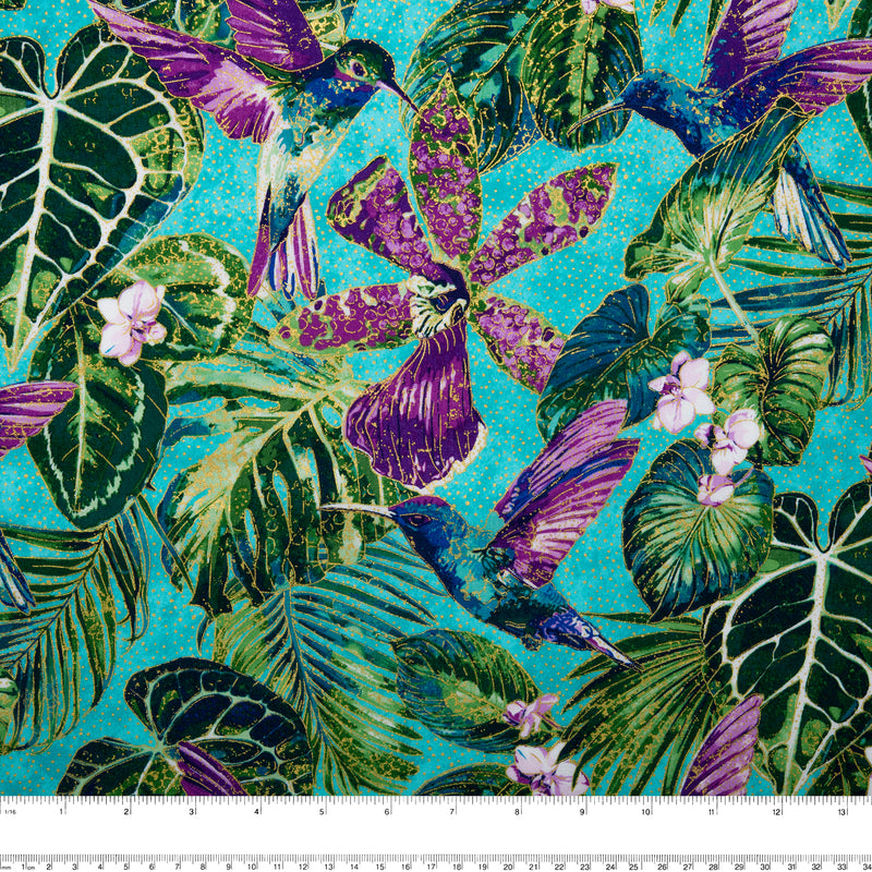 ULTIMATE - Cotton print - Hummingbird - Turquoise