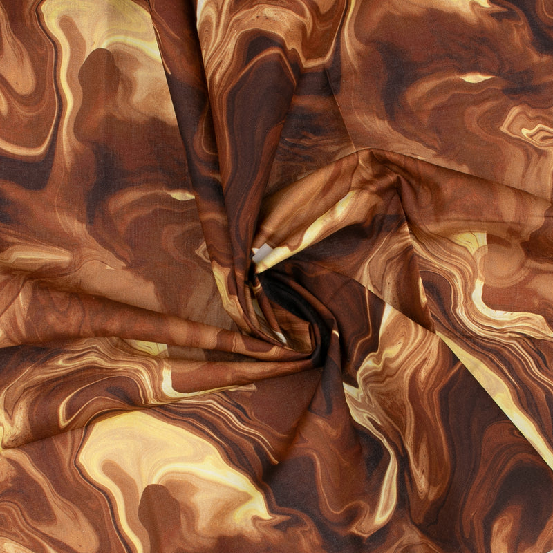 Coton Imprimé Numérique - «MARBLE SWIRL» - Brown