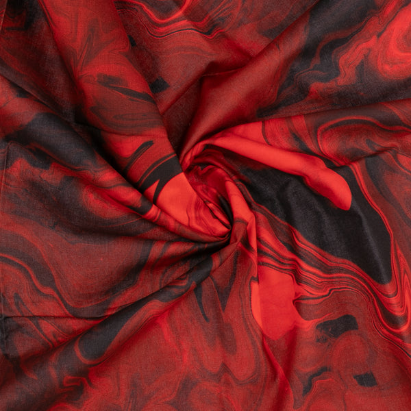 Coton Imprimé Numérique - «MARBLE SWIRL» - Rouge