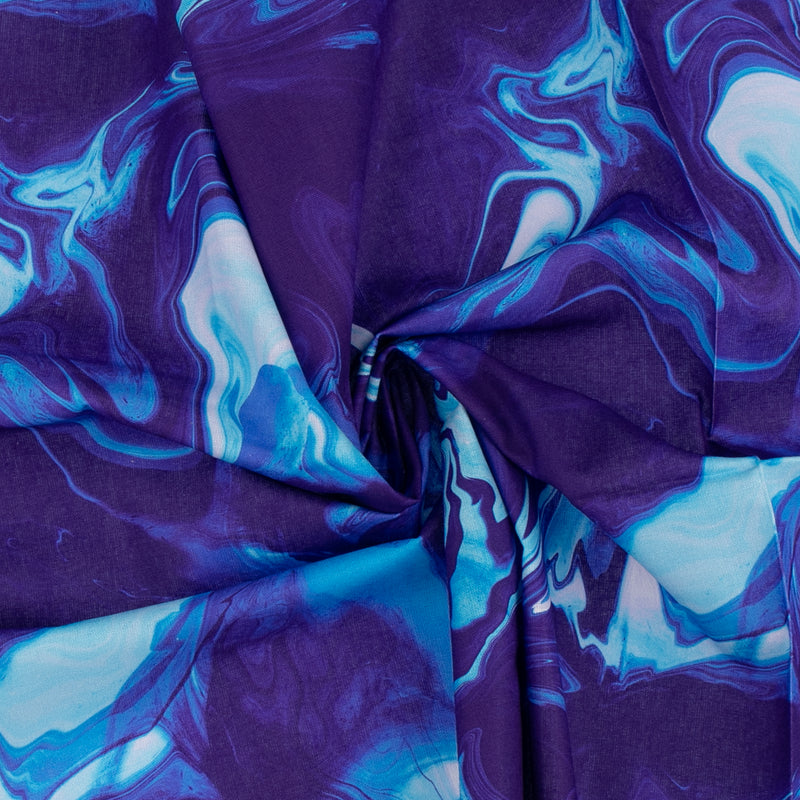 Digital Printed Cotton - MARBLE SWIRL - Indigo