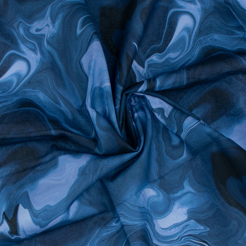 Digital Printed Cotton - MARBLE SWIRL - Navy