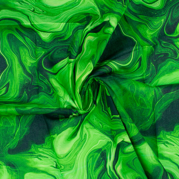 Digital Printed Cotton - MARBLE SWIRL - Green