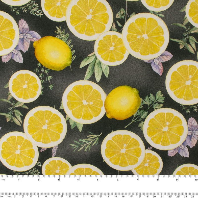 LEMON GROVE Printed Cotton - Lemons slices - Black