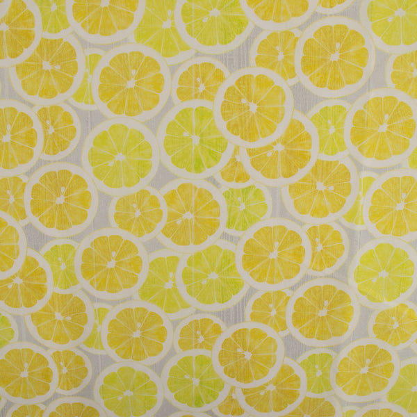 LEMON GROVE Printed Cotton - Lemons Slices - Grey