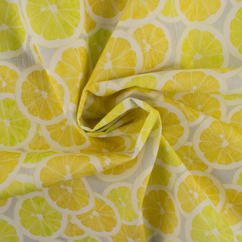 Coton imprimé CITRONNERAIE - Tranches de  citron - Gris