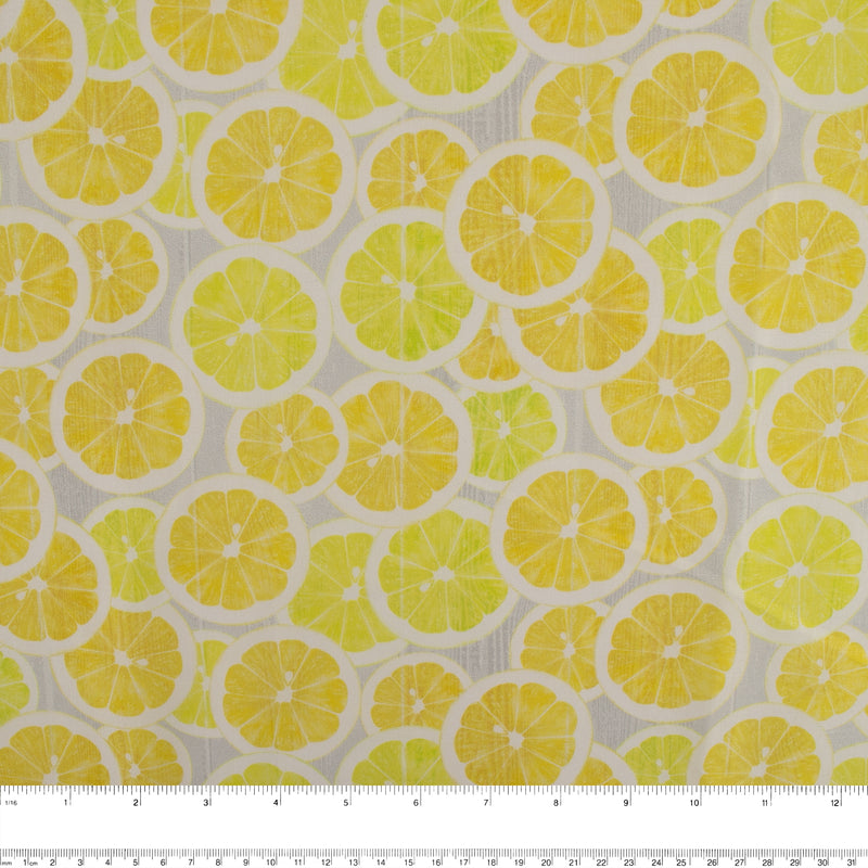 LEMON GROVE Printed Cotton - Lemons Slices - Grey