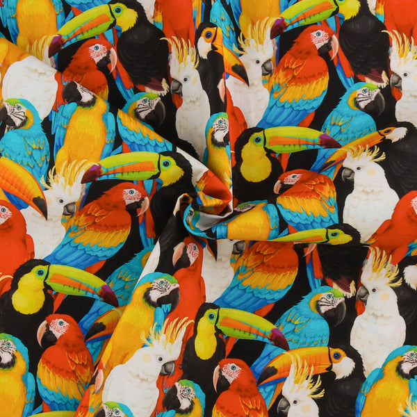 Printed Cotton - MOOK ESSENTIALS - Parrots - Black