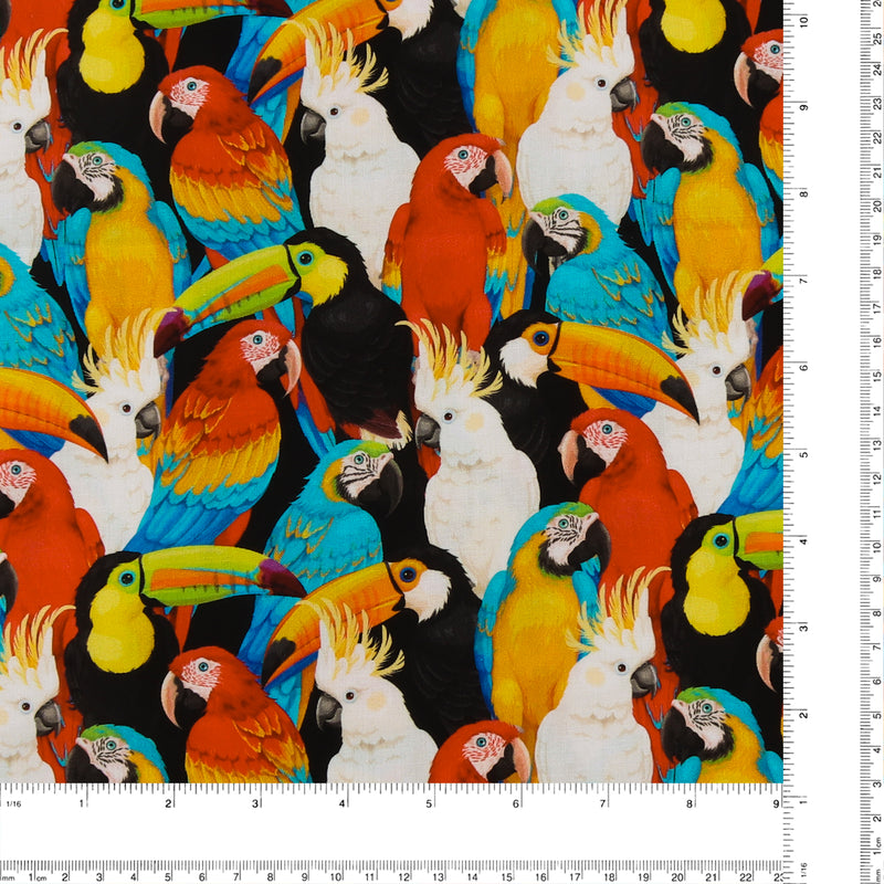 Printed Cotton - MOOK ESSENTIALS - Parrots - Black