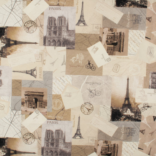 Printed Cotton - < J'AIME PARIS> - 001 - Cream