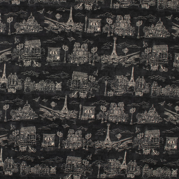 Printed Cotton - < J'AIME PARIS> - 004 - Black