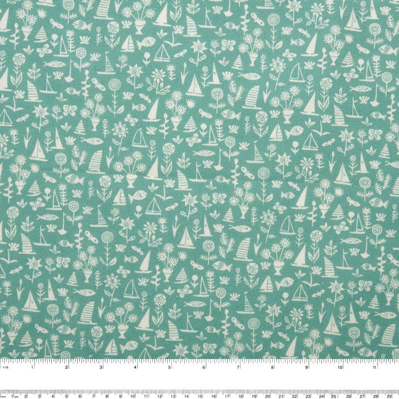 LIBERTY of PARIS Printed Cotton - Sailboat - Sea Green