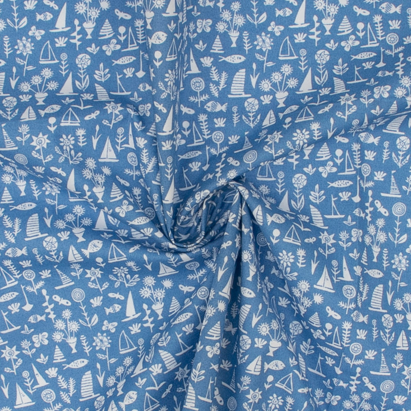 LIBERTY of PARIS Printed Cotton - Sailboat - Blue