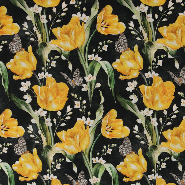 Windham Fabrics - Printed Cotton -TULIP FIELDS - 007 - Black