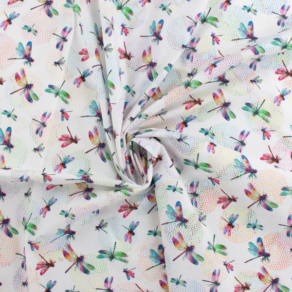 Northcott - Digital Printed Cotton - DRAGONFLY DANCE - 007 - White