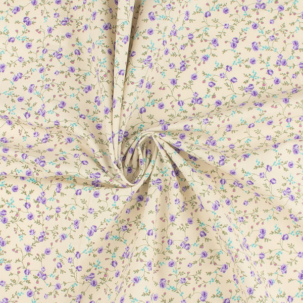 BLOOMFIELD CALICO'S Printed Cotton - Ivory and Mauve