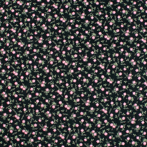 Coton imprimé CHAMP DE CALICOTS - Noir et Rose